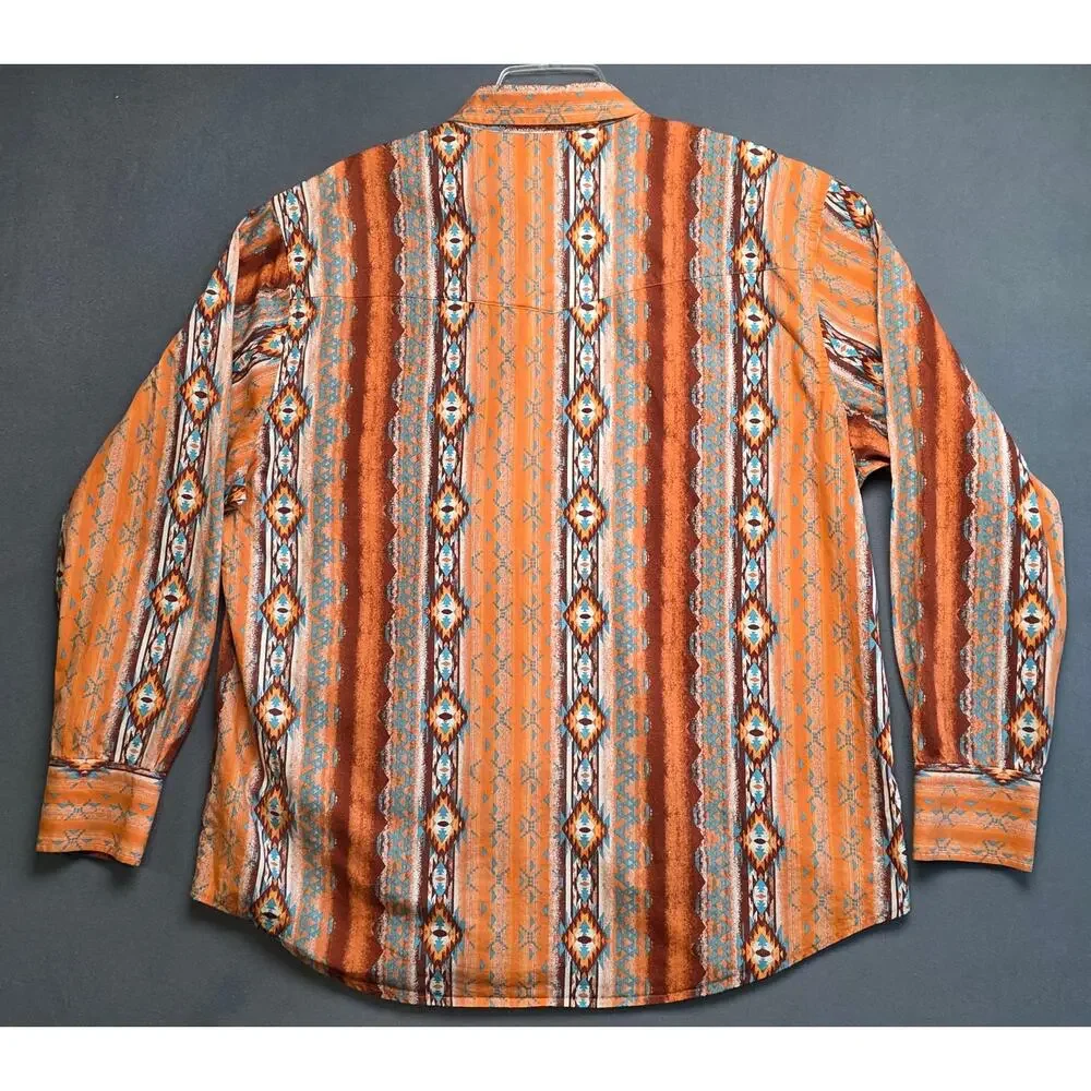 Wrangler Pearl Snap Shirt XXL 2X Southwestern Aztec Mens Long Sleeve - Picture 7 of 7